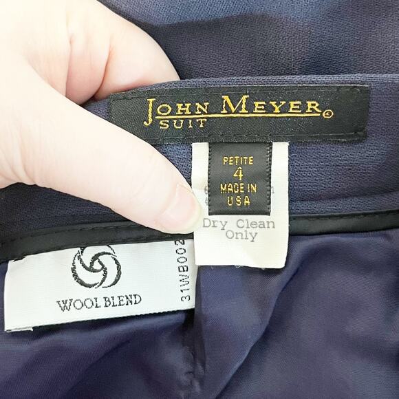 John Meyer Two Piece Wool Blend Pant Suit Blazer Wide Leg Trousers Navy Blue - Picture 3 of 16